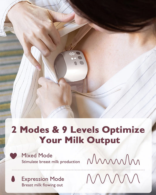 Momcozy S9 Pro Wearable Breast Pump-Portable, Silicone Material, With Long Battery Life-Flange Size 24mm-Hands free design with 2 modes and 9 Levels-LED Display-Quiet Motor-Grey-Pack of 2