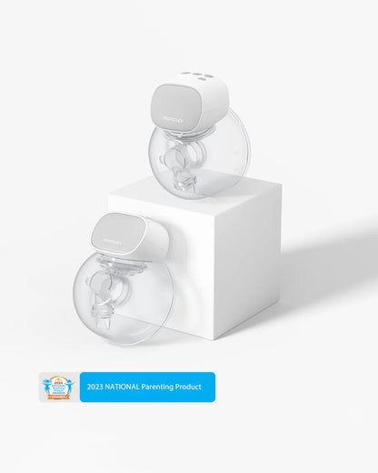 Momcozy S9 Pro Wearable Breast Pump-Portable, Silicone Material, With Long Battery Life-Flange Size 24mm-Hands free design with 2 modes and 9 Levels-LED Display-Quiet Motor-Grey-Pack of 2