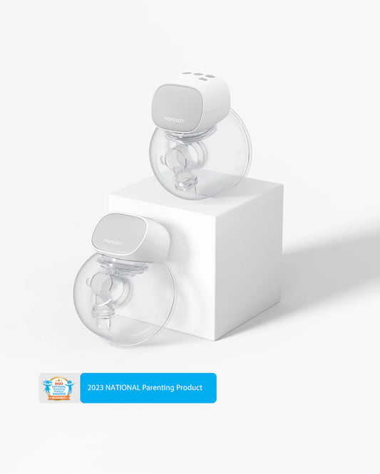 Momcozy S9 Pro Wearable Breast Pump-Portable, Silicone Material, With Long Battery Life-Flange Size 24mm-Hands free design with 2 modes and 9 Levels-LED Display-Quiet Motor-Grey-Pack of 2