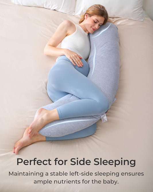 Momcozy J shaped Pregnancy Pillow-Full Body-Grey-Removable & Washable Jersey Cover-For Maternity