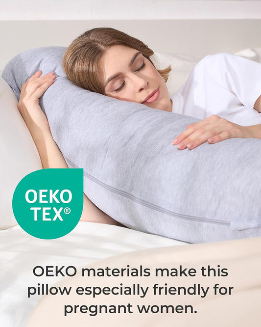 Momcozy J shaped Pregnancy Pillow-Full Body-Grey-Removable & Washable Jersey Cover-For Maternity