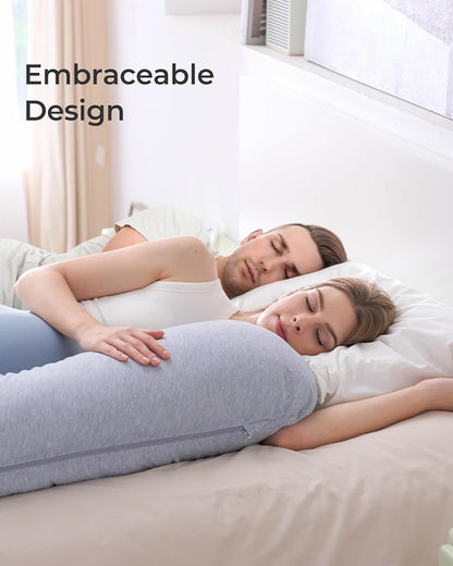 Momcozy J shaped Pregnancy Pillow-Full Body-Grey-Removable & Washable Jersey Cover-For Maternity