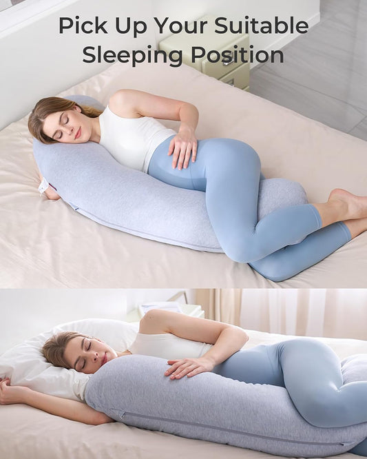 Momcozy J shaped Pregnancy Pillow-Full Body-Grey-Removable & Washable Jersey Cover-For Maternity