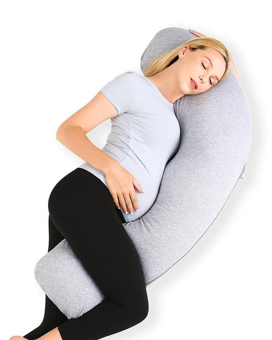 Momcozy J shaped Pregnancy Pillow-Full Body-Grey-Removable & Washable Jersey Cover-For Maternity