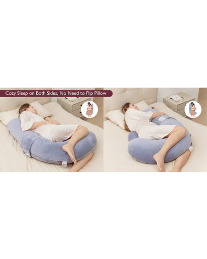 Momcozy F Shaped Pregnancy Pillow-Full Body Support-Grey-with Adjustable Wedge Pillow & Removable Velvet Cover-For Maternity