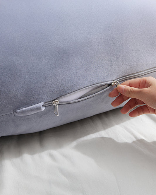 Momcozy F Shaped Pregnancy Pillow-Full Body Support-Grey-with Adjustable Wedge Pillow & Removable Velvet Cover-For Maternity