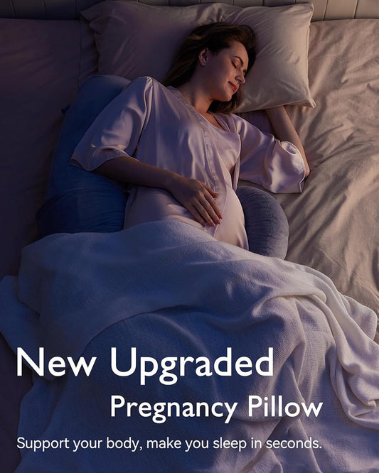 Momcozy F Shaped Pregnancy Pillow-Full Body Support-Grey-with Adjustable Wedge Pillow & Removable Velvet Cover-For Maternity