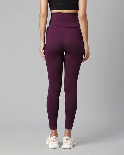 Wobbly Walk Purple Maternity Leggings-Solid Color-Cotton Lycra-Skinny Fit-Bump Friendly