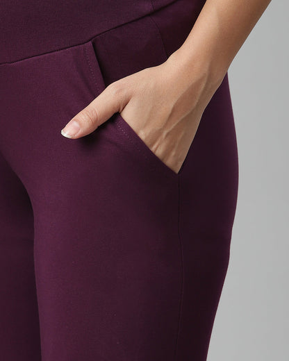 Wobbly Walk Purple Maternity Leggings-Solid Color-Cotton Lycra-Skinny Fit-Bump Friendly