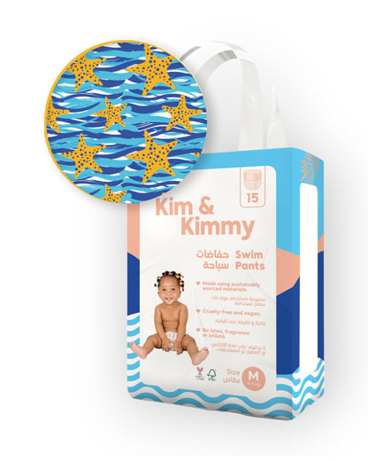 Kim & Kimmy Starfish Splash Swim Diaper Pants-Medium (6-11Kg)-With Soft & Non-Swelling Waistband
