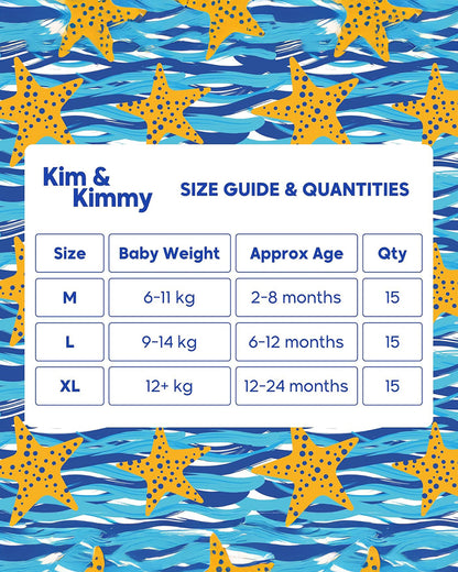 Kim & Kimmy Starfish Splash Swim Diaper Pants-Medium (6-11Kg)-With Soft & Non-Swelling Waistband