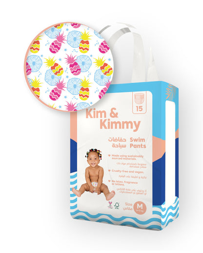 Kim & Kimmy Tropical Pineapple Swim Diaper Pants-Medium (6-11Kg)-With Soft & Non-Swelling Waistband