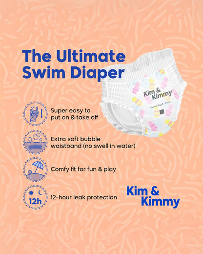 Kim & Kimmy Tropical Pineapple Swim Diaper Pants-Medium (6-11Kg)-With Soft & Non-Swelling Waistband