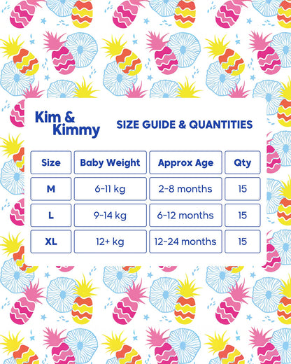 Kim & Kimmy Tropical Pineapple Swim Diaper Pants-Medium (6-11Kg)-With Soft & Non-Swelling Waistband