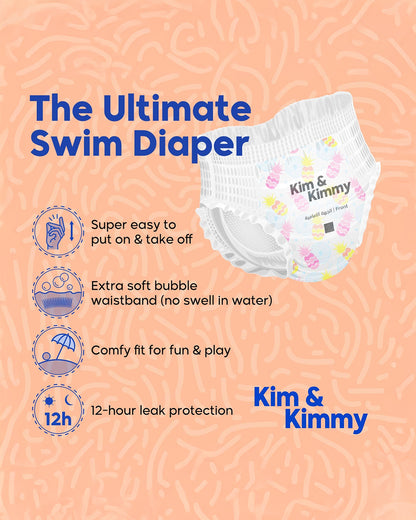 Kim & Kimmy Wave Riders Swim Diaper Pants-Medium (6-11Kg)-With Soft & Non-Swelling Waistband