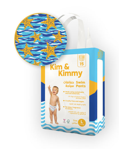 Kim & Kimmy Starfish Splash Swim Diaper Pants-Large (9-14Kg)-With Soft & Non-Swelling Waistband