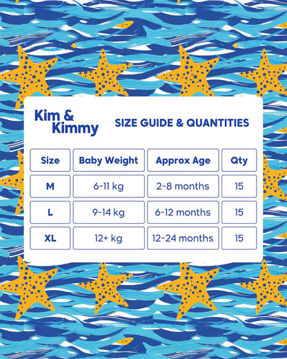 Kim & Kimmy Starfish Splash Swim Diaper Pants-Large (9-14Kg)-With Soft & Non-Swelling Waistband