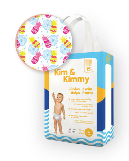 Kim & Kimmy Tropical Pineapple Swim Diaper Pants-Large (9-14Kg)-With Soft & Non-Swelling Waistband
