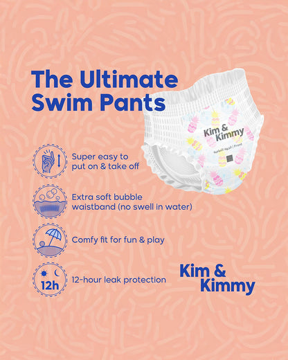 Kim & Kimmy Tropical Pineapple Swim Diaper Pants-Large (9-14Kg)-With Soft & Non-Swelling Waistband