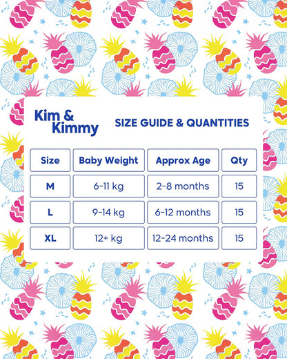 Kim & Kimmy Tropical Pineapple Swim Diaper Pants-Large (9-14Kg)-With Soft & Non-Swelling Waistband