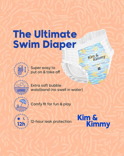 Kim & Kimmy Starfish Splash Swim Diaper Pants-Extra Large (12+Kg)-With Soft & Non-Swelling Waistband