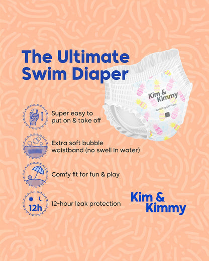Kim & Kimmy Tropical Pineapple Swim Diaper Pants-Extra Large (12+Kg)-With Soft & Non-Swelling Waistband
