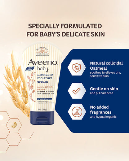 Aveeno Baby Soothing Relief Moisture Cream-With Glycerin & Oatmeal Extract-Soothes, Moisturizes & Strengthens Skin Barrier