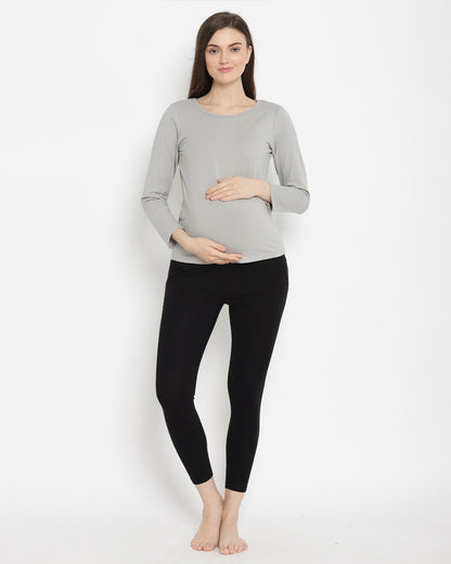 Wobbly Walk Black Maternity Leggings-Solid Color-Cotton Lycra-Skinny Fit-Bump Friendly