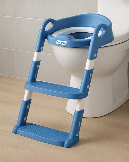 Hopop Step Up Ladder Potty Training Seat-With 6-Level Adjustable Ladder & Soft Cushion-Blue-1 to 7 Years