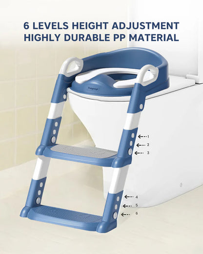 Hopop Step Up Ladder Potty Training Seat-With 6-Level Adjustable Ladder & Soft Cushion-Blue-1 to 7 Years