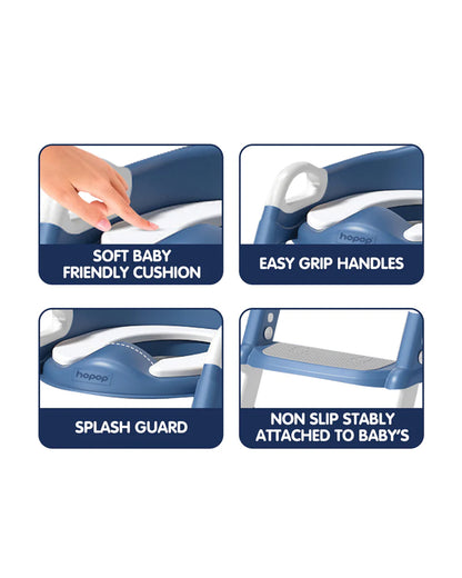 Hopop Step Up Ladder Potty Training Seat-With 6-Level Adjustable Ladder & Soft Cushion-Blue-1 to 7 Years