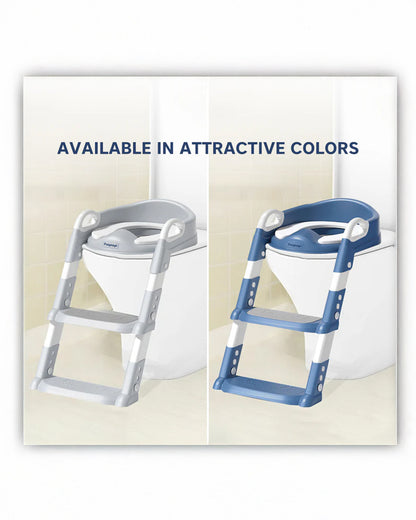 Hopop Step Up Ladder Potty Training Seat-With 6-Level Adjustable Ladder & Soft Cushion-Blue-1 to 7 Years