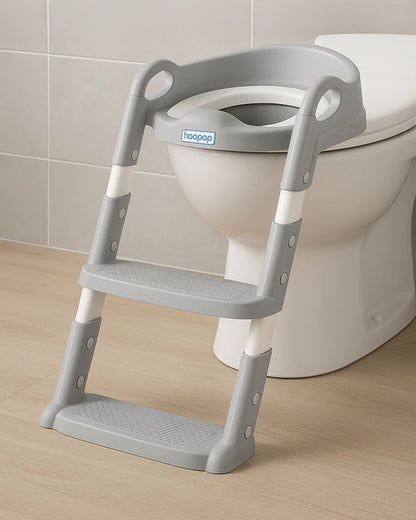 Hopop Step Up Ladder Potty Training Seat-With 6-Level Adjustable Ladder & Soft Cushion-Grey-1 to 7 Years