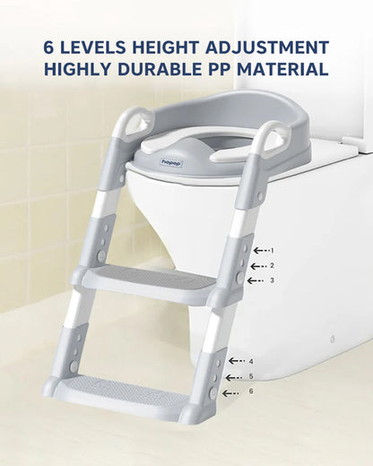 Hopop Step Up Ladder Potty Training Seat-With 6-Level Adjustable Ladder & Soft Cushion-Grey-1 to 7 Years