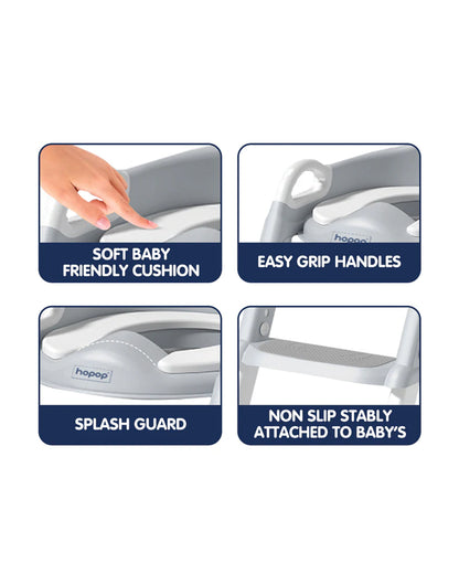 Hopop Step Up Ladder Potty Training Seat-With 6-Level Adjustable Ladder & Soft Cushion-Grey-1 to 7 Years