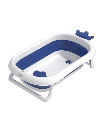 Hopop Deluxe Foldable Baby Bath Tub-With Drainage Plug & Non-Slip Surface-0 to 36M-Blue