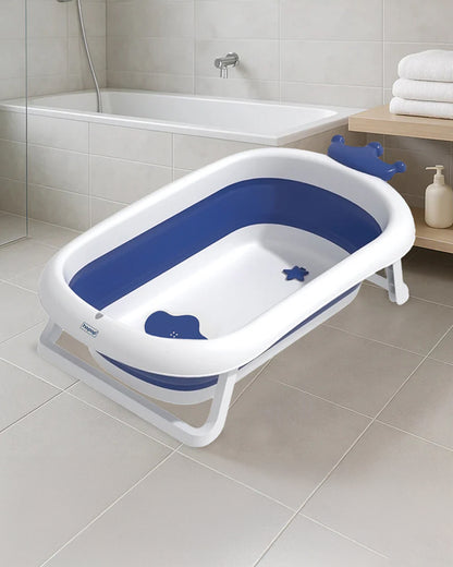 Hopop Deluxe Foldable Baby Bath Tub-With Drainage Plug & Non-Slip Surface-0 to 36M-Blue