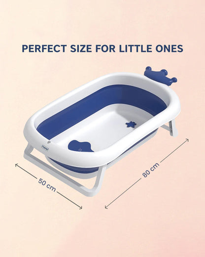 Hopop Deluxe Foldable Baby Bath Tub-With Drainage Plug & Non-Slip Surface-0 to 36M-Blue