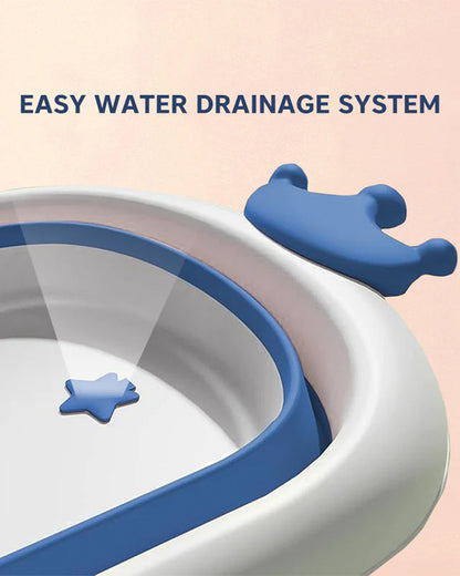 Hopop Deluxe Foldable Baby Bath Tub-With Drainage Plug & Non-Slip Surface-0 to 36M-Blue