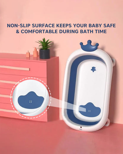 Hopop Deluxe Foldable Baby Bath Tub-With Drainage Plug & Non-Slip Surface-0 to 36M-Blue