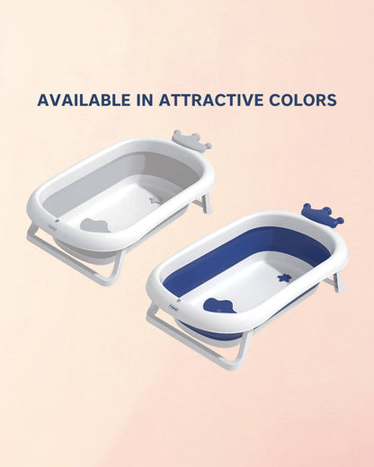 Hopop Deluxe Foldable Baby Bath Tub-With Drainage Plug & Non-Slip Surface-0 to 36M-Blue