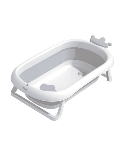 Hopop Deluxe Foldable Baby Bath Tub-With Drainage Plug & Non-Slip Surface-0 to 36M-Grey