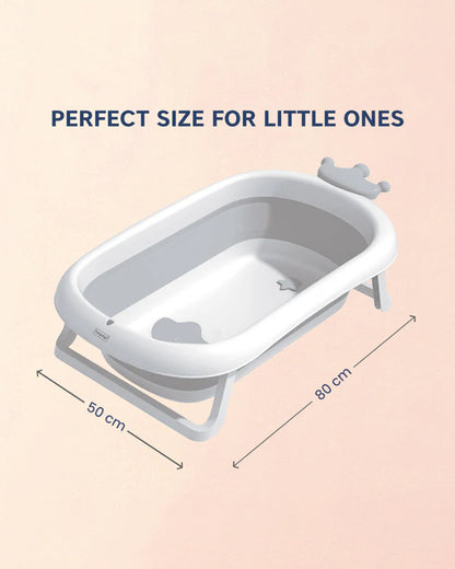 Hopop Deluxe Foldable Baby Bath Tub-With Drainage Plug & Non-Slip Surface-0 to 36M-Grey