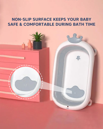 Hopop Deluxe Foldable Baby Bath Tub-With Drainage Plug & Non-Slip Surface-0 to 36M-Grey