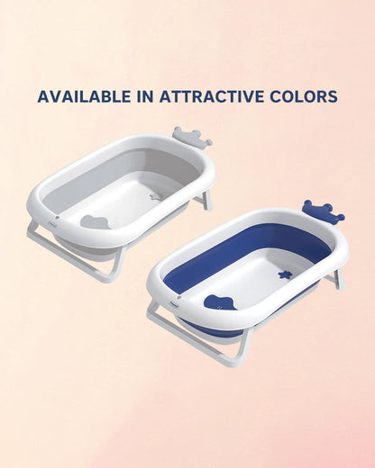 Hopop Deluxe Foldable Baby Bath Tub-With Drainage Plug & Non-Slip Surface-0 to 36M-Grey