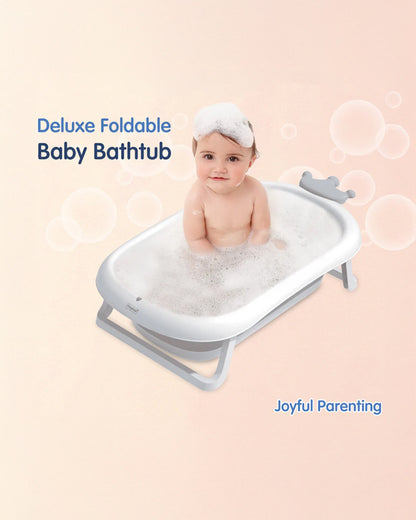 Hopop Deluxe Foldable Baby Bath Tub-With Drainage Plug & Non-Slip Surface-0 to 36M-Grey