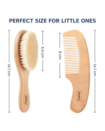Hopop BPA-Free Baby Wooden Brush & Comb Set-With Natural Soft Bristles & Round Edges