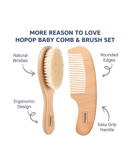 Hopop BPA-Free Baby Wooden Brush & Comb Set-With Natural Soft Bristles & Round Edges