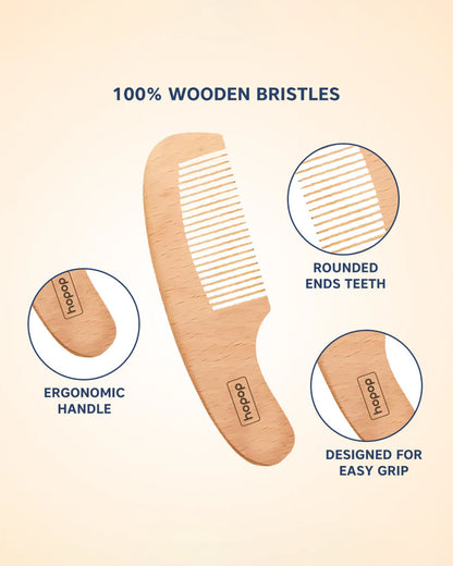 Hopop BPA-Free Baby Wooden Brush & Comb Set-With Natural Soft Bristles & Round Edges