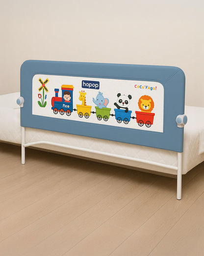 Hopop Secure Sleep Bed Guard Rail-Multi Level Height Adjustments-One Touch Folding Design-5.8ft Length-Blue-For Infants